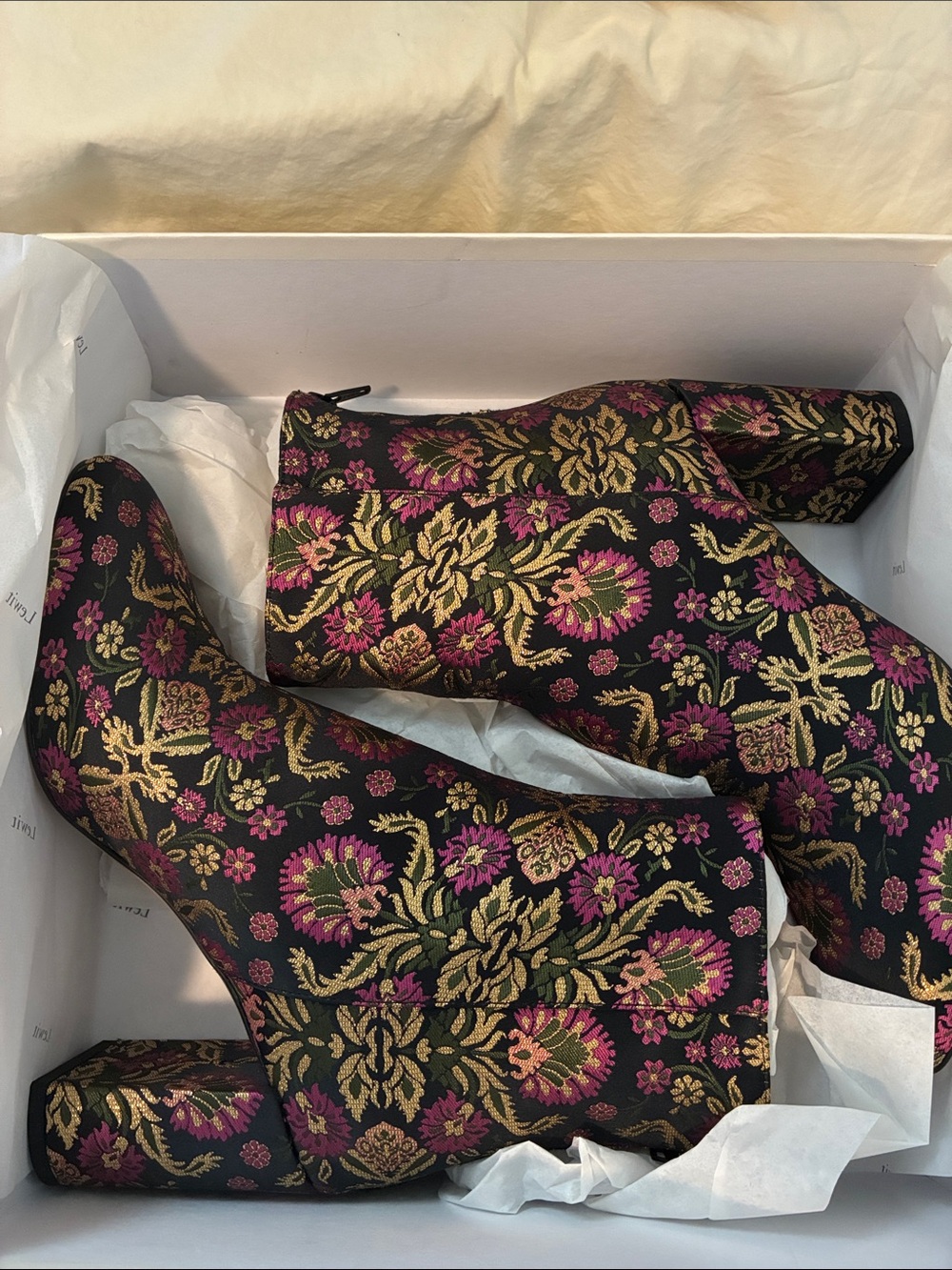 Lewit Italian Floral jacquard Ankle Boots - New in box